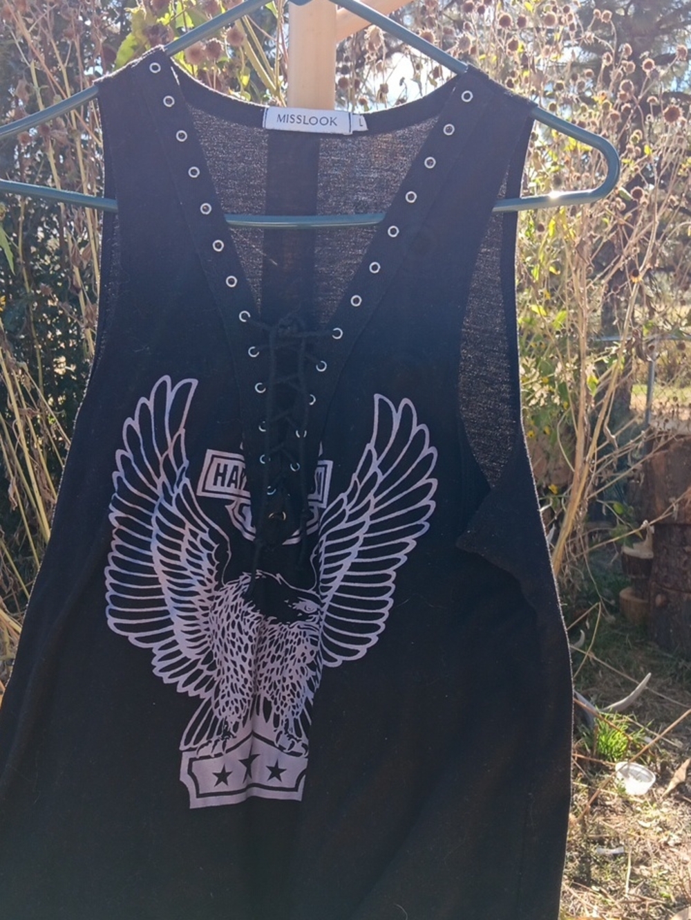 MISSLOOK Black Lace-Up Eagle Graphic Tank